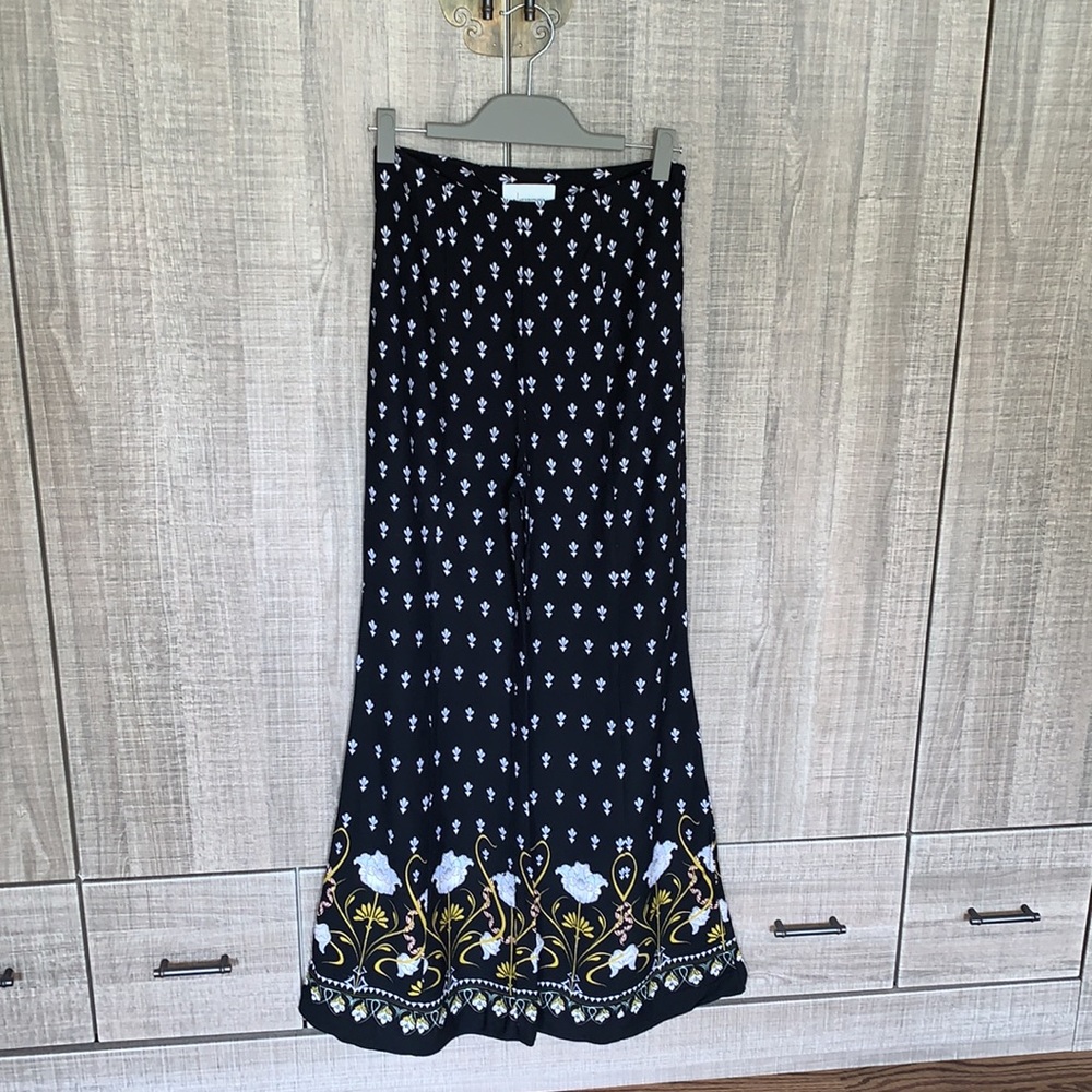 Anthropologie Floral Wide-Leg Trousers